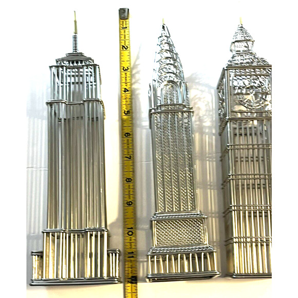 Doodle Destinations Eiffel Tower Big Ben Empire State Building 3 Pc Decor 12" - Picture 6 of 13